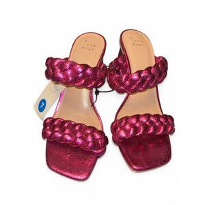 640 Hot Pink Metallic Braided Strap Sandals Size 7 Square Toe Mules Barbiecore